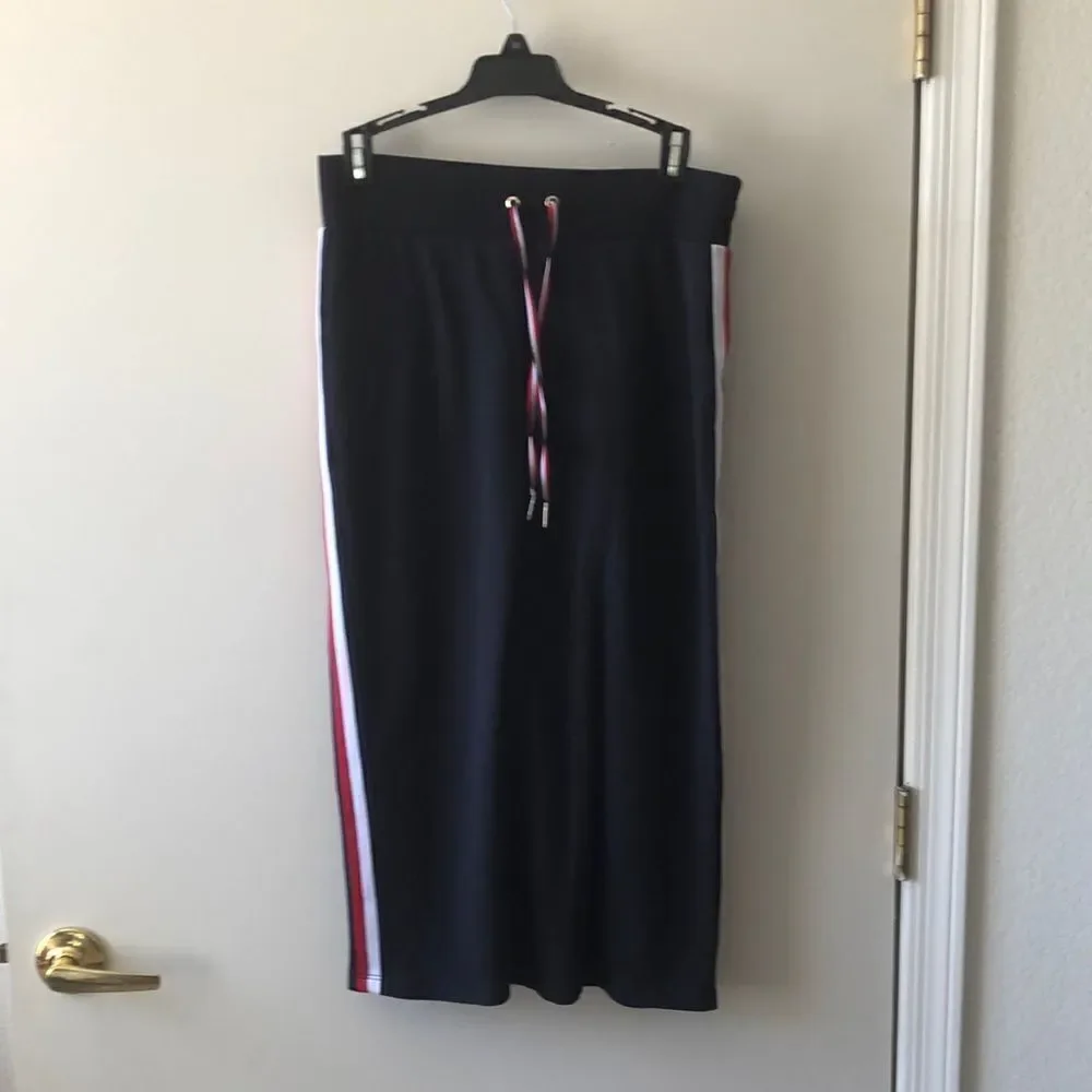 Tommy Hilfiger Knit Side Stripe MIDI Skirt Size S GUC Navy